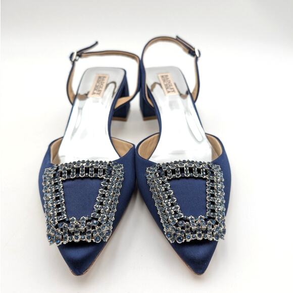 Badgley Mischka Emmie Pointed Toe Slingback Pumps Midnight Size US8.5 EU39 - Picture 2 of 11